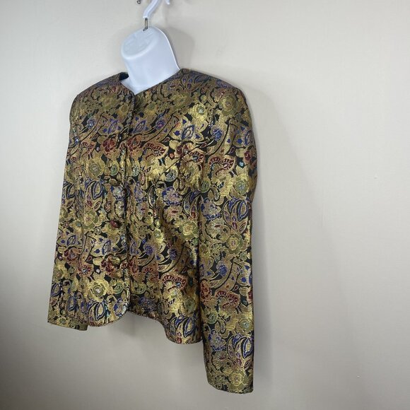 Vintage Womens Brocade Metallic Old Money Jacket 10 Gold Blazer Special Event - Picture 6 of 10